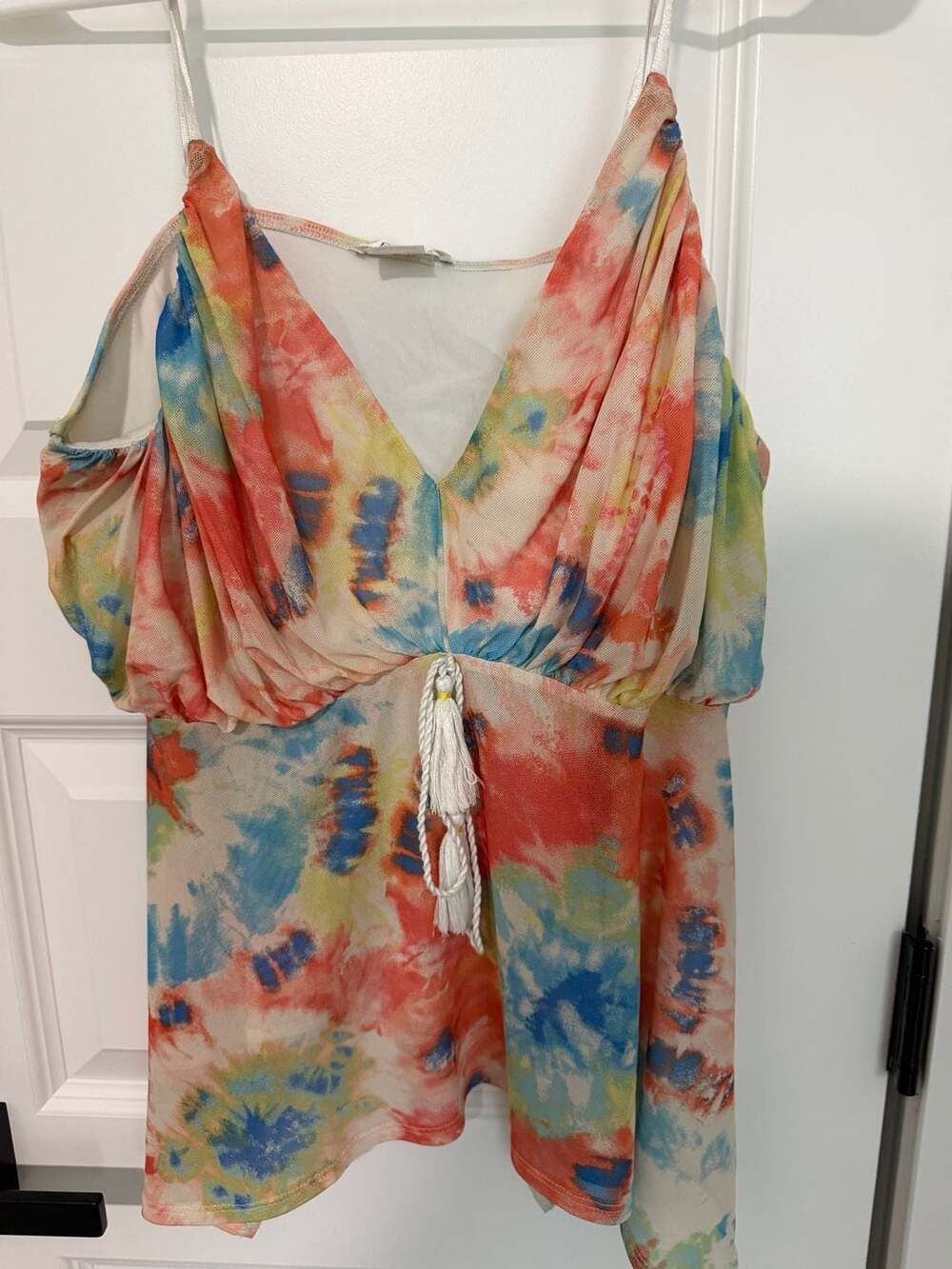 VENUS Women's Tie-Dye Mesh Cami Tank Top with Tassel Detail
